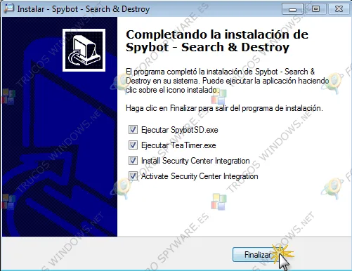 Finalizar instalación de Spybot Search & Destroy