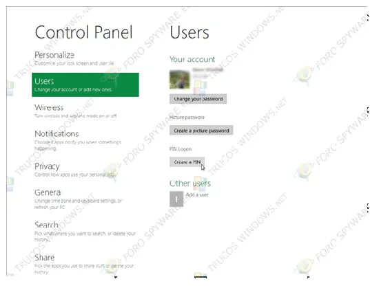 Panel de Control Usuarios Windows 8