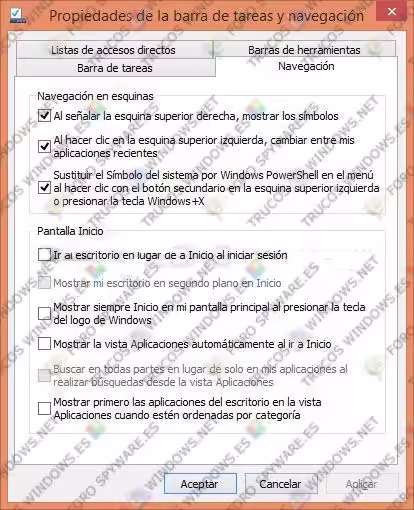 Iniciar Windows 8 en el escritorio -Navegacion -Opciones