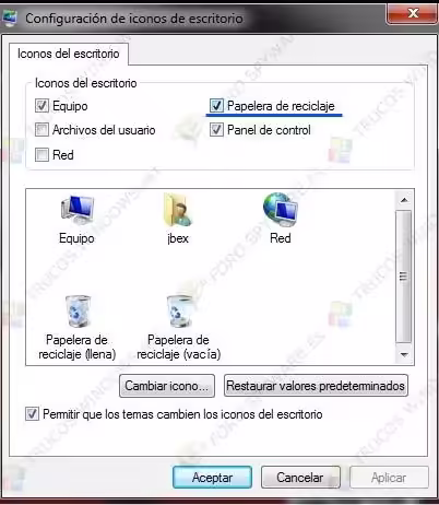 Captura de Recuperar acceso directo de la papelera de reciclaje en Escritorio