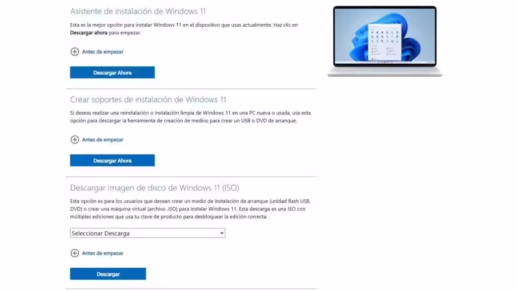 Página de descarga de Windows 11
