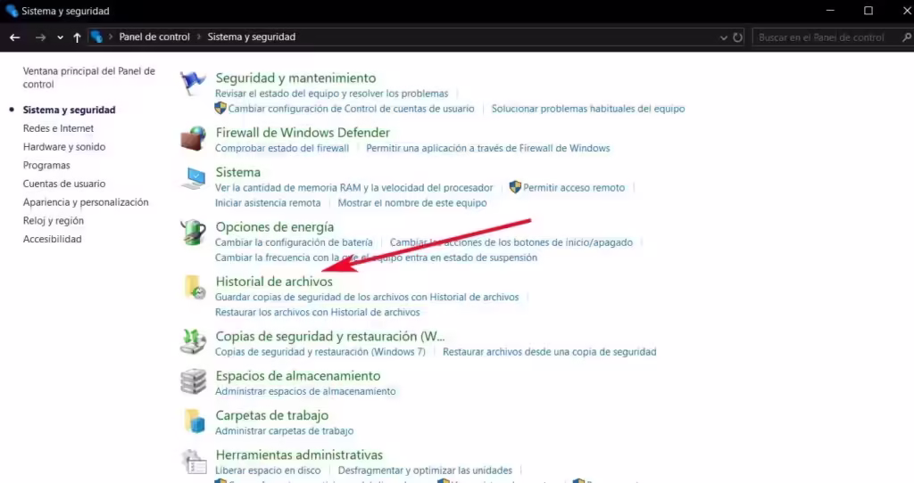 Historial de archivos