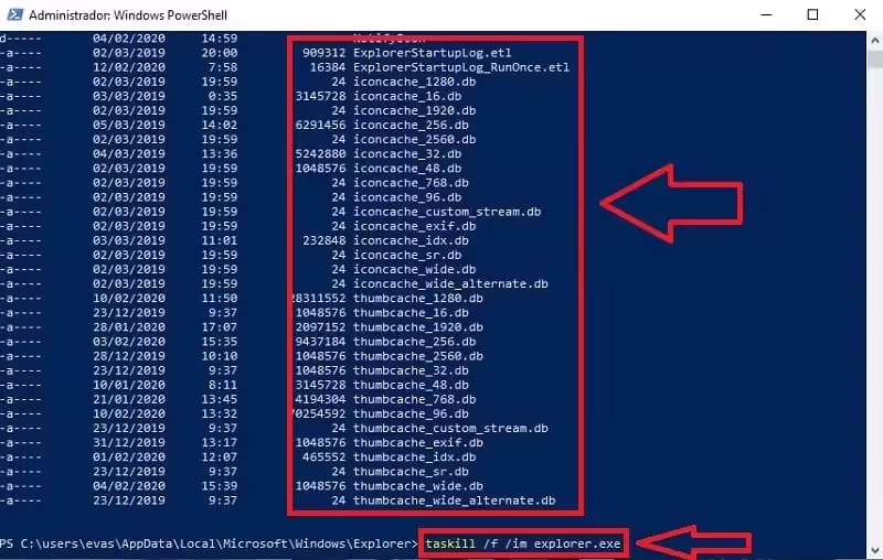Captura del comando: taskkill /f /im explorer.exe