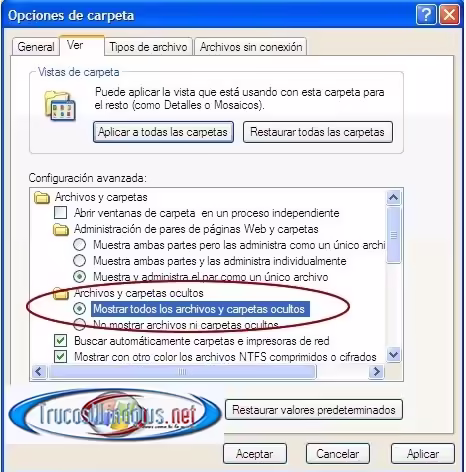 Mostrar todos los archivos y carpetas ocultos