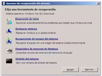 Opciones recuperación sistema Windows 7 Opciones recuperación sistema Windows 7