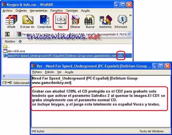 Grabar imagen con Alcohol 120 Abrir archivo.nfo