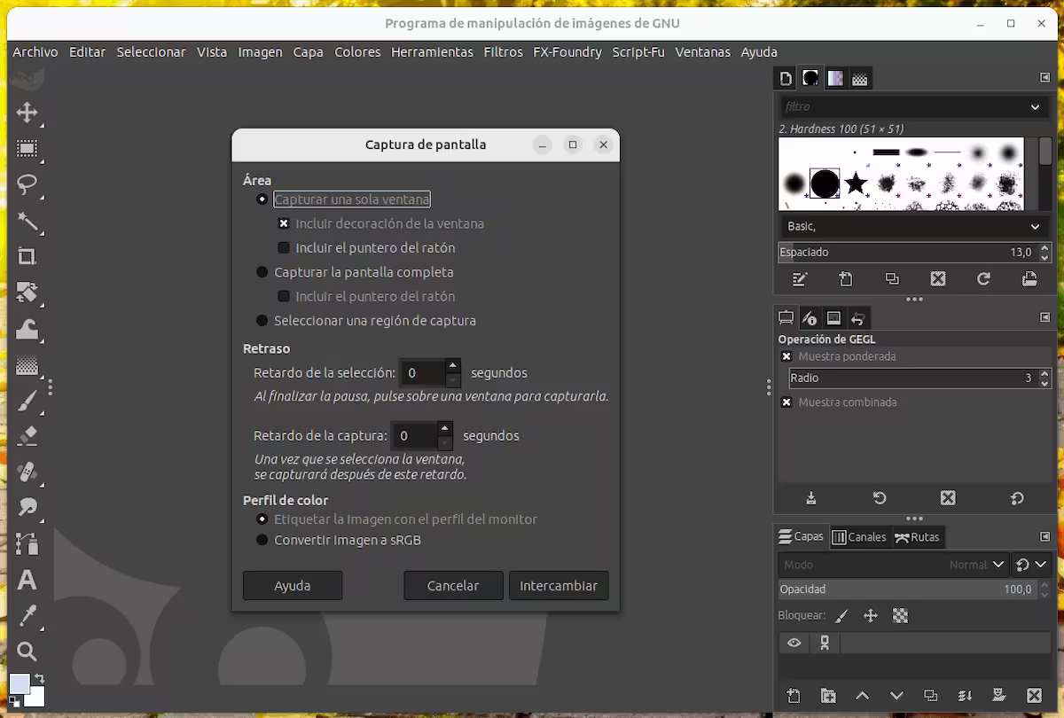 Capturas de pantalla con GIMP