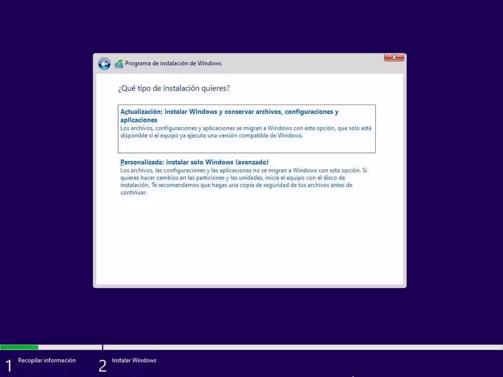 Instalar Windows 11 - Paso 7 - Elección tipo instalación