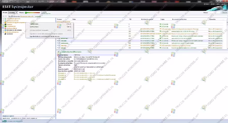 ESET SysInspector Scrip servicio SysInspector