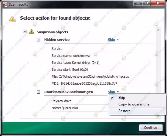 TDSSKiller mostrando el resultado No threats found y el enlace Report