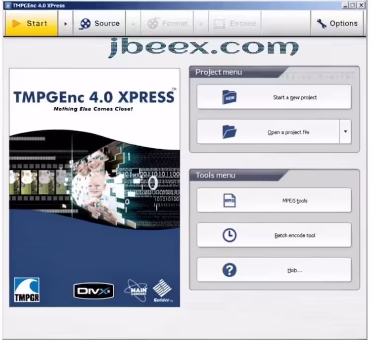 Pantalla inicial de TMPGEnc con el botón Create new project