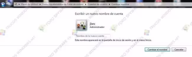 Cambiar nombre de usuario Windows 7 Cambiar nombre de usuario Windows 7