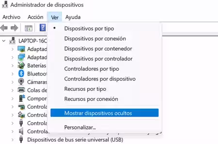Mostrar dispositivos ocultos Mostrar dispositivos ocultos