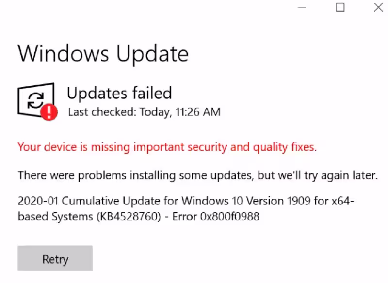 Error 0x800f0988 Windows 10 Error 0x800f0988 Windows 10