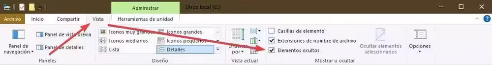 Ver los archivos ocultos y del sistema en Windows 10