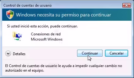 Configurar una red en Windows Vista Aviso de seguridad al modificar las propiedades de la conexión