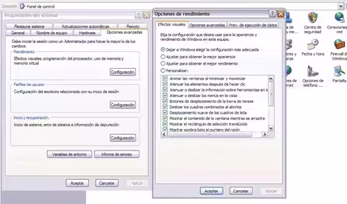 Configurar rendimiento en Windows XP
