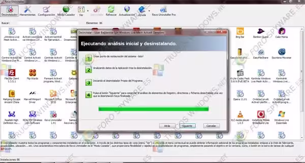Desinstalación inicial con Revo Uninstaller Revo Uninstaller tras ejecutar el desinstalador del programa