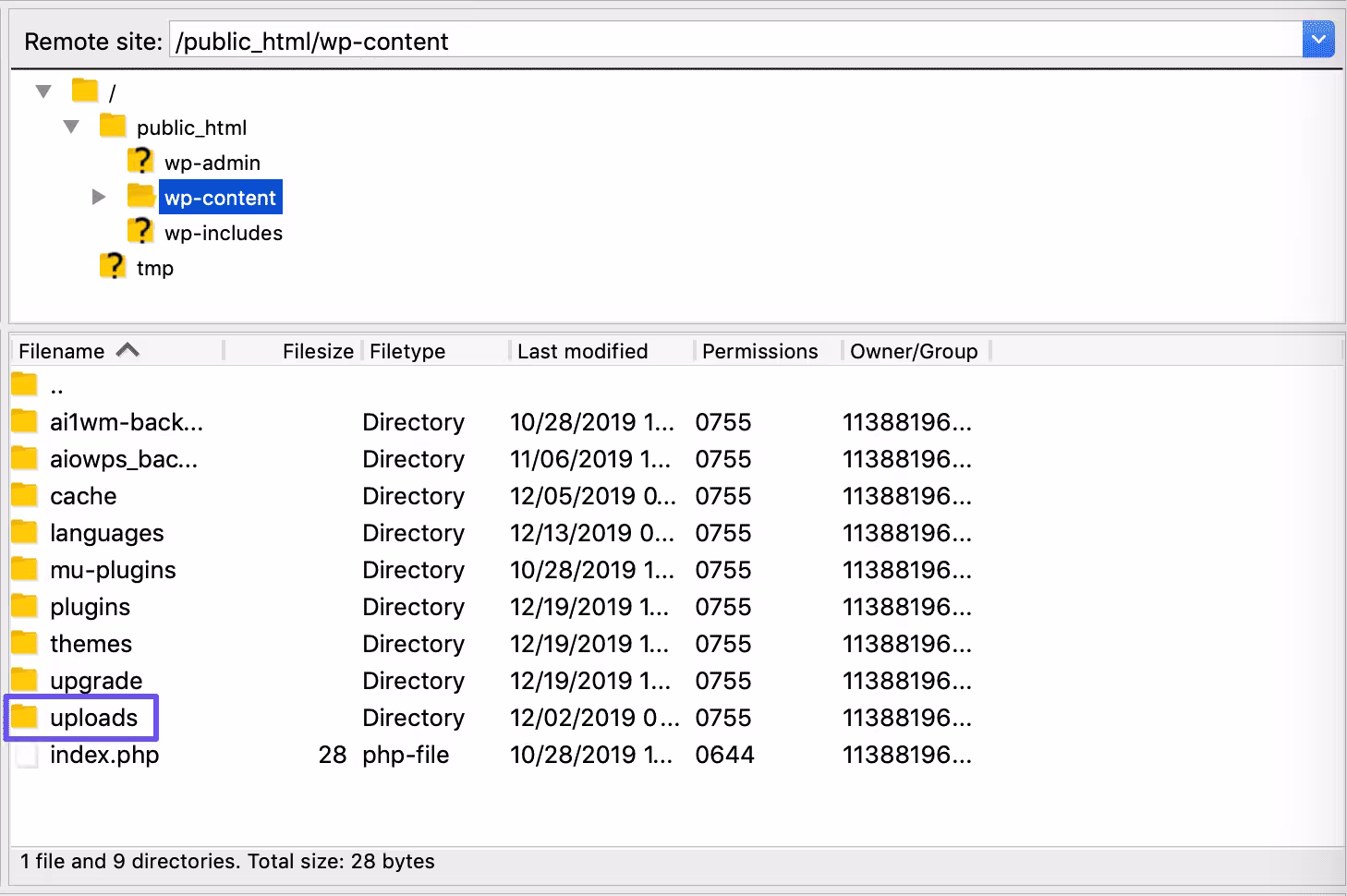 Subir archivos al directorio de la Biblioteca de Multimedia WordPress a través de FileZilla