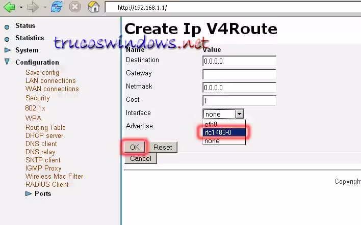 Edit routes-Advertise - Xavi Wireless x7768r