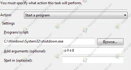 Apagado de Windows Vista utilizando el Programador de tareas