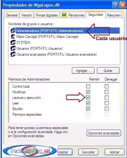 Usuario-permiso de Lectura y Ejecución
