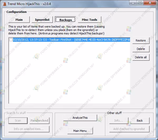 Manual completo de análisis e interpretación de logs de hijackthis y uso del programa Open the Misc Tools section