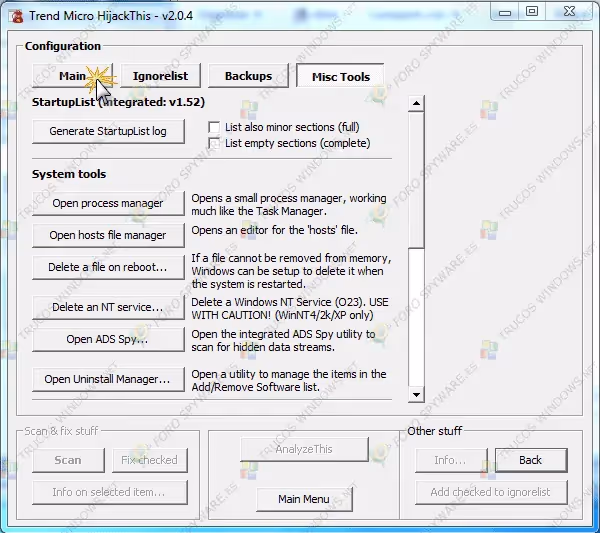 Manual completo de análisis e interpretación de logs de hijackthis y uso del programa