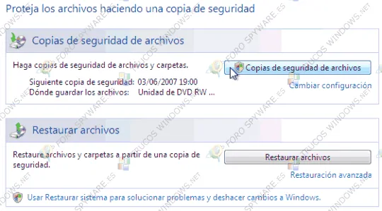 crear una copia de seguridad o restaurar una copia