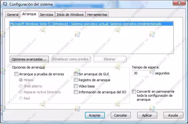 Configuración del sistema Arranque
