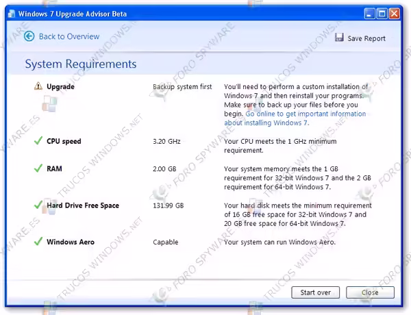 Windows 7 Upgrade Advisor Requerimientos