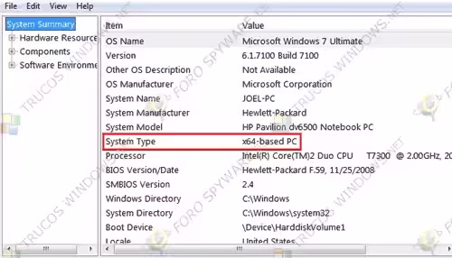 Usando MSINFO32