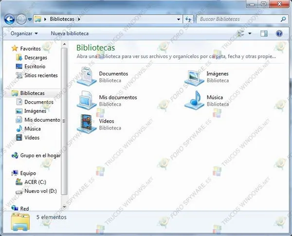 Bibliotecas en Windows 7