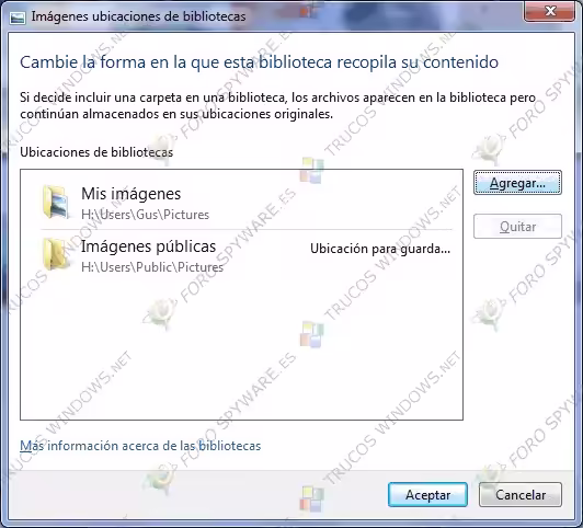 Ubicaciones bibliotecas en Windows 7