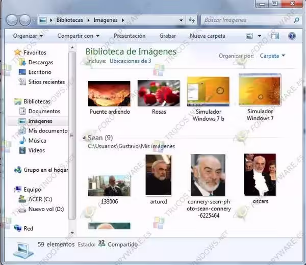 Bibliotecas en Windows 7 Imagenes
