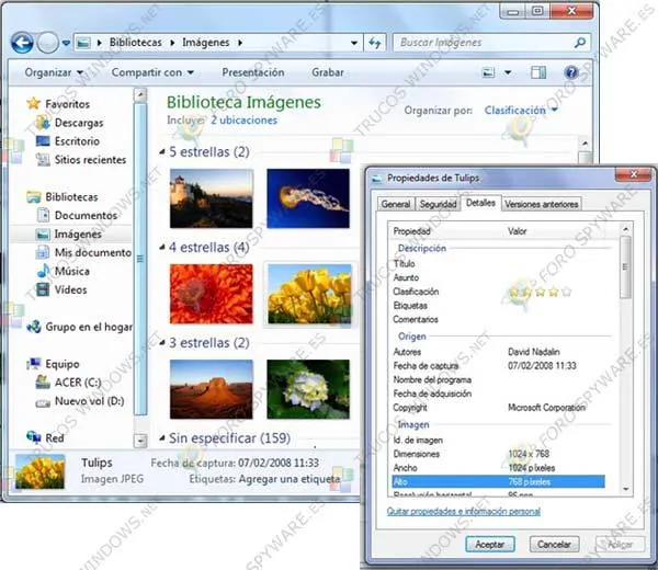 Bibliotecas en Windows 7 Detalles imagen