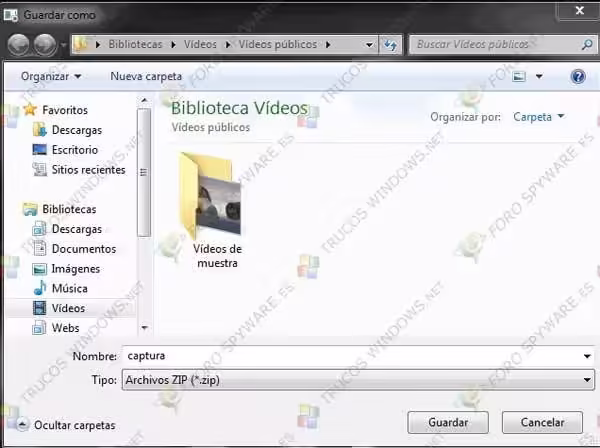 Guardar la grabación de acciones usuario