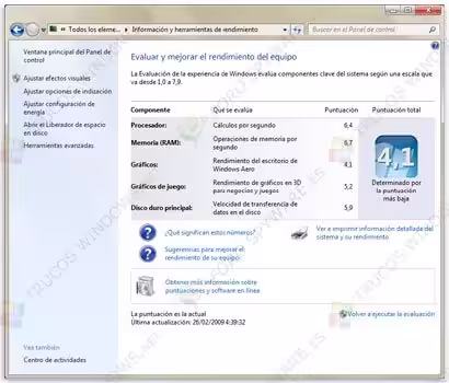 Información y herramientas de rendimiento
