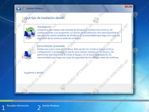 Tipos de instalación de Windows 7