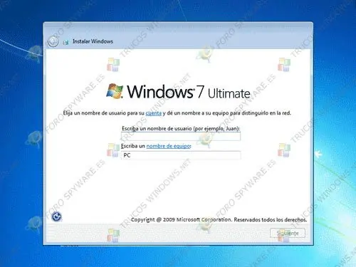 Configurando nombre usuario en Windows 7