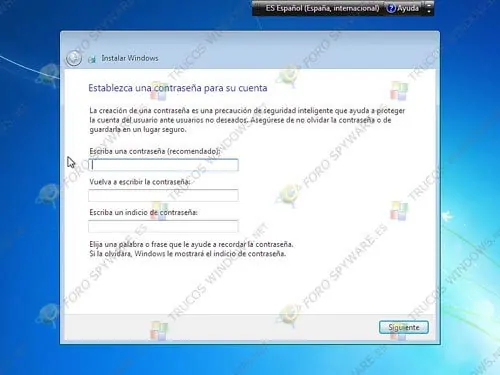 Contraseña de usuario en Windows 7