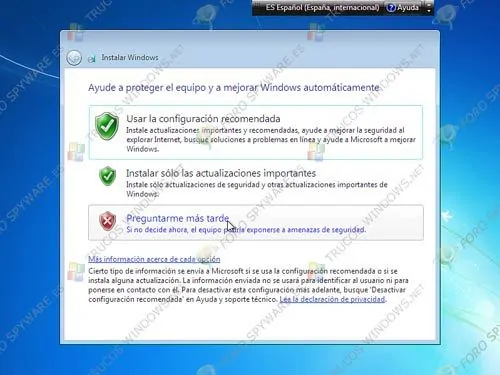 Configurar opciones actualizaciones Windows 7