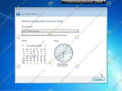 Configurar hora y fecha de Windows 7