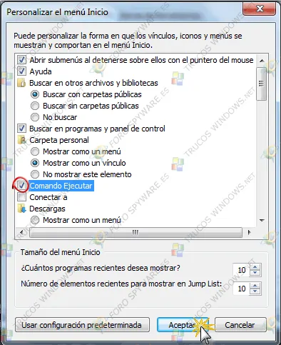 Activar Ejecutar Windows 7