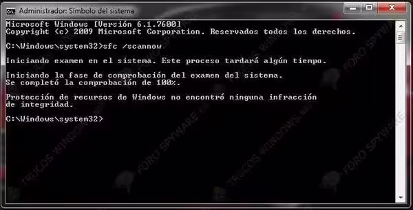 Informe del administrador simbolo sistema