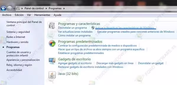 Panel Control-Programas