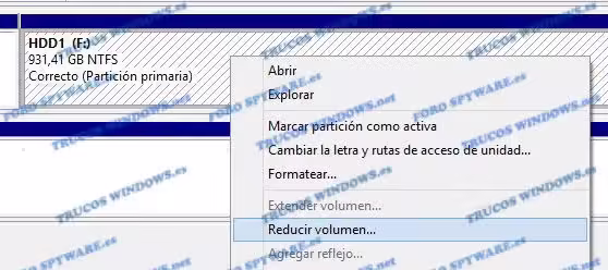 Crear particiones en Windows 8
