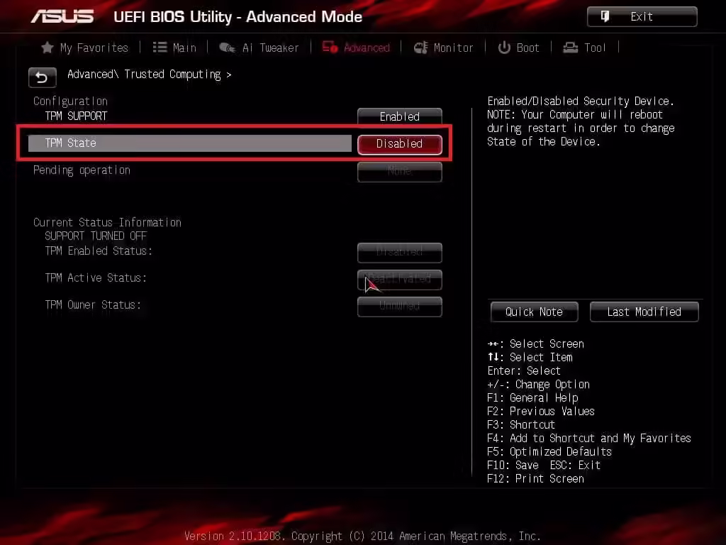 ASUS UEFI BIOS TPM Support  Enable
