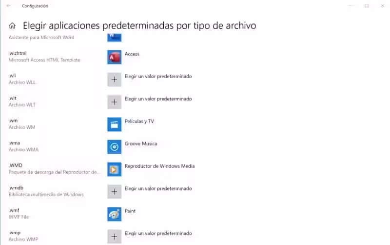 Elegir aplicaciones predeterminadas por tipo archivo