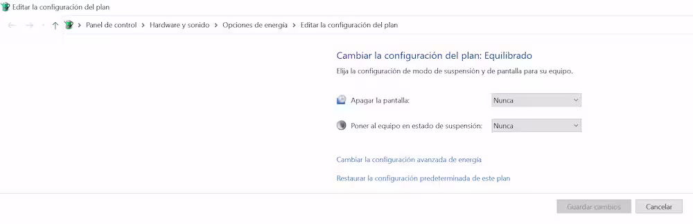 Editar plan de energía